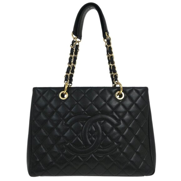Chanel Black Calfskin Grand Shopping Tote GST Chain Handbag 115674 - Picture 1 of 10